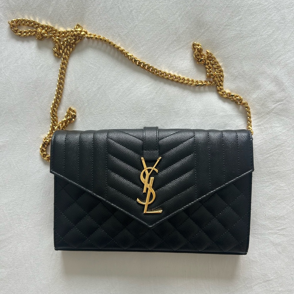 YSL black leather shoulder bag - black and gold